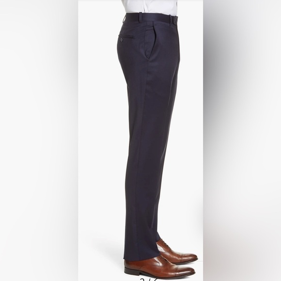 PETER MILLAR HARKER FLAT FRONT SOLID STRETCH WOOL NAVY DRESS UNHEMMED PANTS 42R - Picture 4 of 10